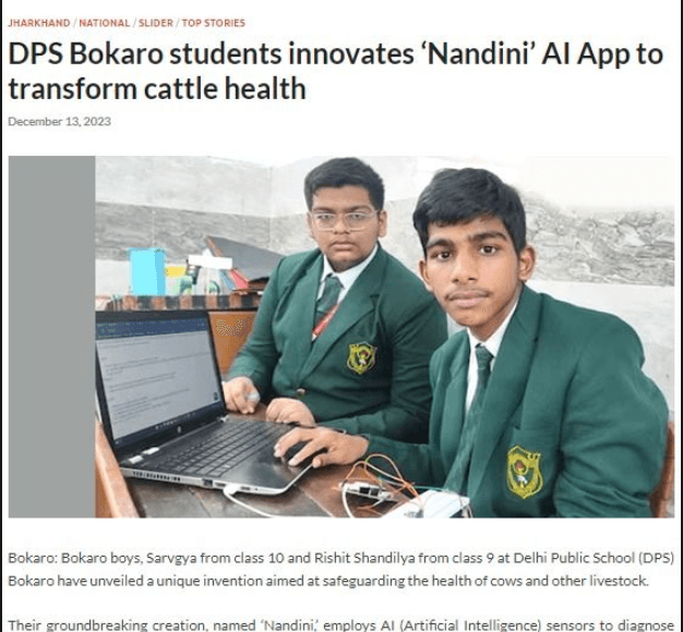 DPS Bokaro students innovates ‘Nandini’ AI App to transform cattle health